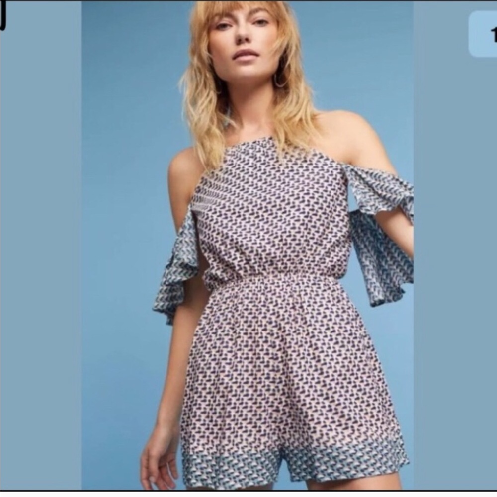Anthropologie Elevenses Strap Romper Pockets S